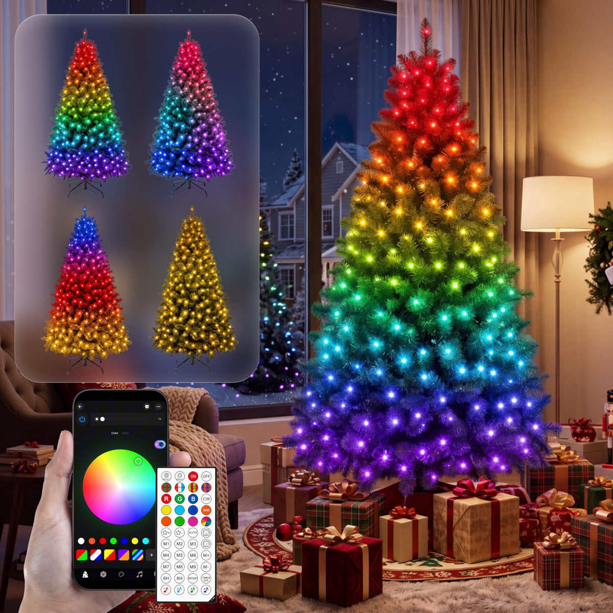 Joyfy 6 FT Prelit Slim Christmas Tree with 250 RGB Lights,App & Remote Control,Hinged Branches,Gloves & Metal Base Included,Easy Setup,Realistic Artificial Pencil Tree for Xmas Indoor Holiday Decor