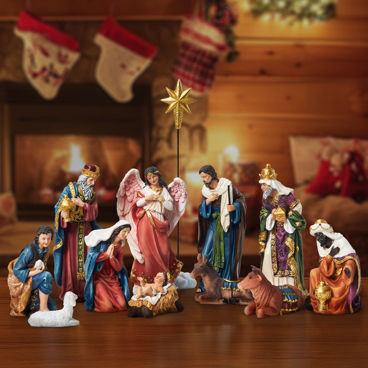 KUETH Indoor Nativity Set Christmas Nativity Scene Holiday Family Gift Religious Decorations 13 Pieces 5.9 inch