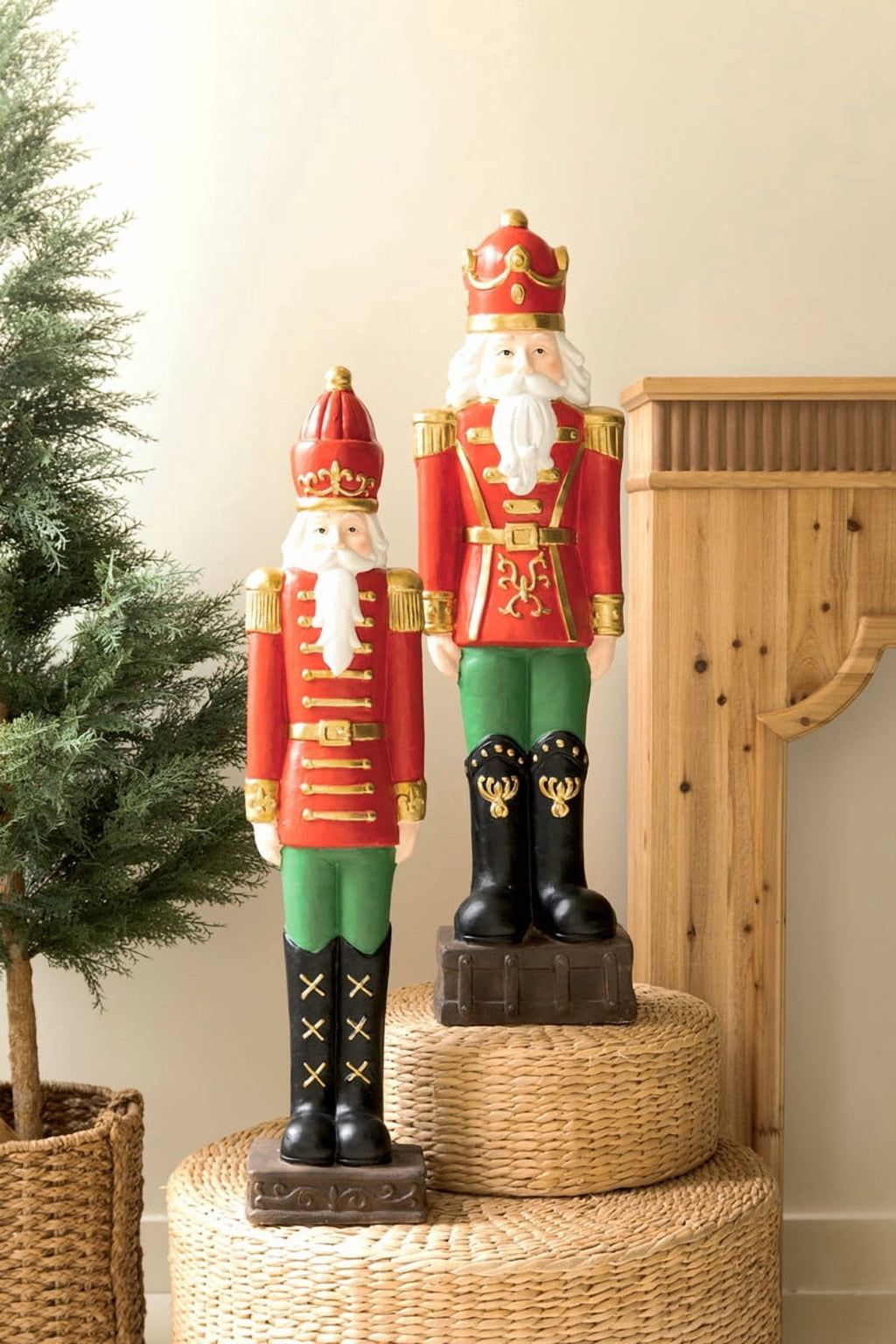 Kalalou Set of 2 Faux Concrete Christmas Soldiers – Nutcracker Sculptural Décor