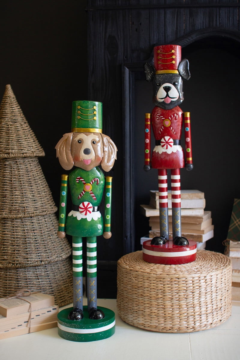 Kalalou Set of Two Painted Metal Christmas Dog Nutcrackers – Holiday Decor