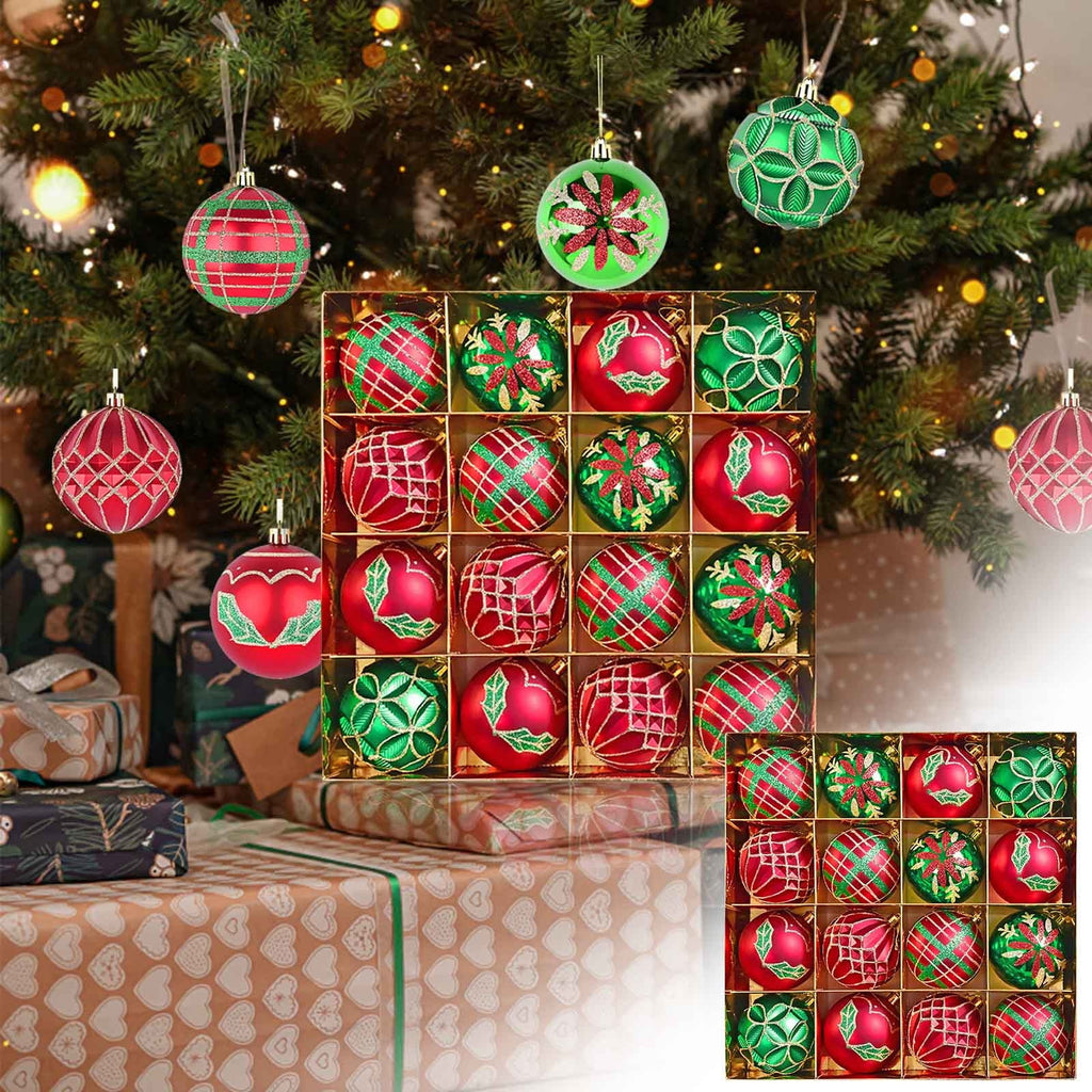 Kbndieu 16 Pcs Christmas Ornaments Ball 3.15" Multicolour Plastic Christmas Tree Decorations Set Shatterproof Hanging Ornaments for Christmas Tree Xmas Holiday Home Decor