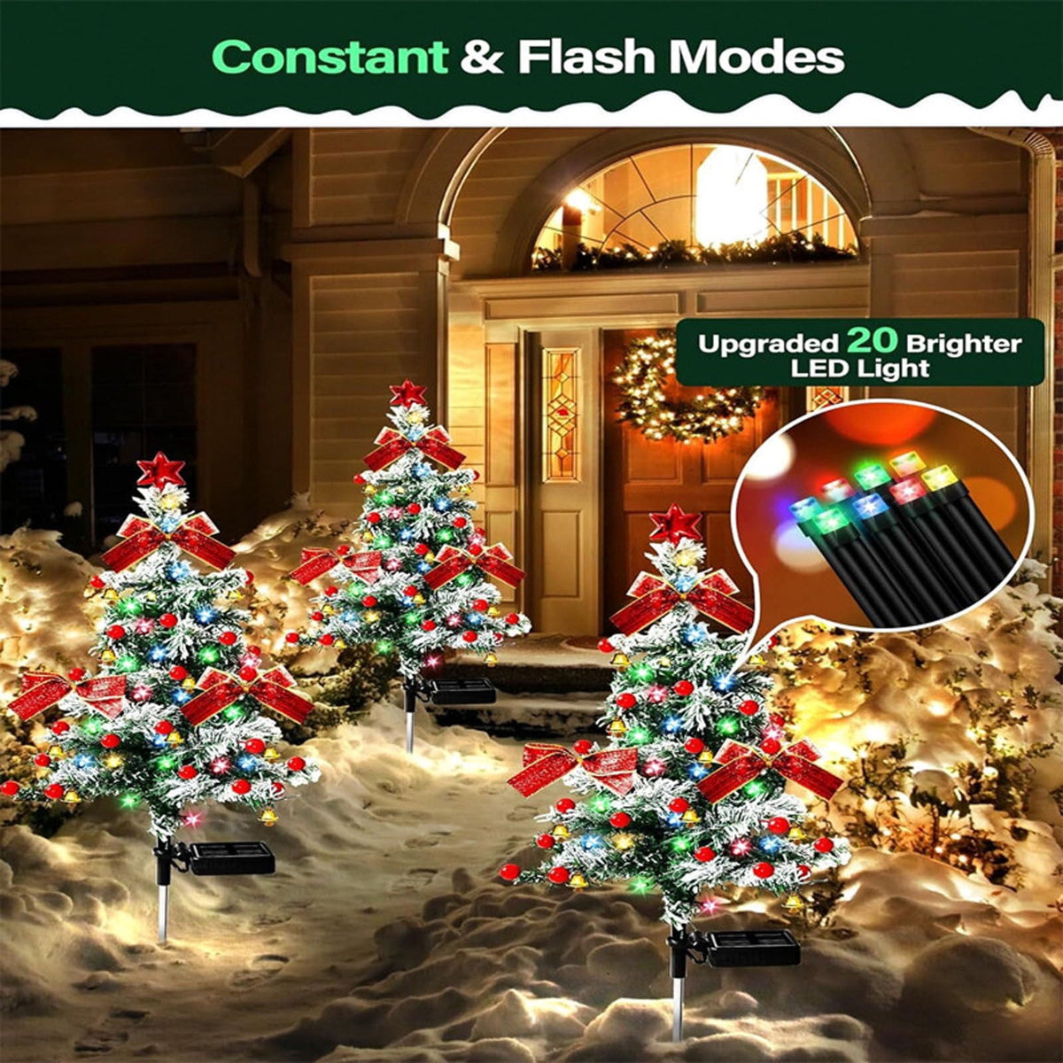 Kumdkd 2-Pack Solar Christmas Tree Lights Outdoor - 40 LED Waterproof Decor with Snow Effect, Auto on/off, 12H Runtime, IP65 Rated for Yard, Garden & Pathway Holiday Decorations
