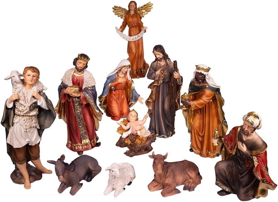 Kurt Adler 18" Resin Nativity Table Piece Set,11-Count
