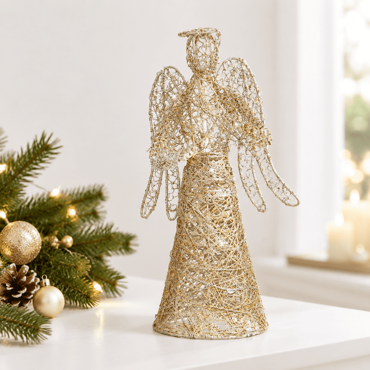 LED Angel Christmas Tree Topper, 12 Inch, Iron Alloy Holiday Decoration for Trees, Desks, and Shelves