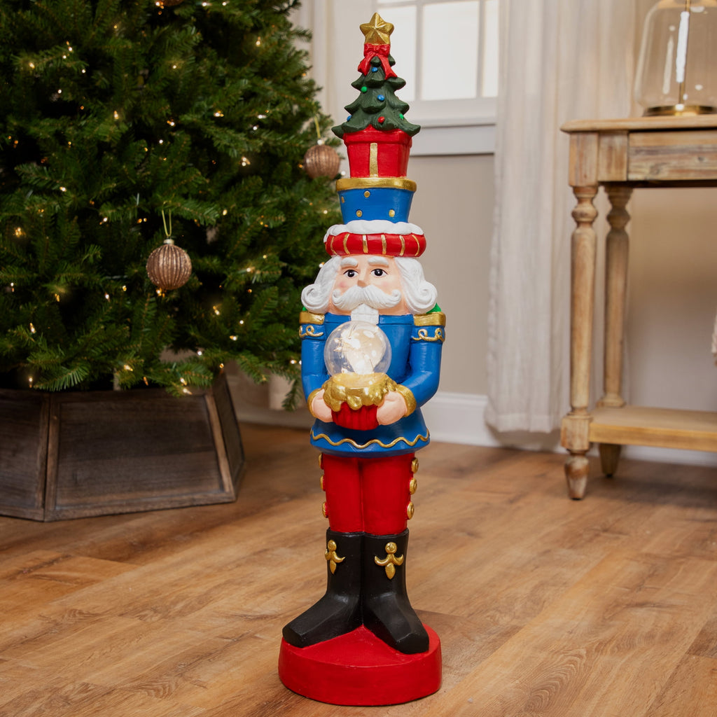 LED Lighted Nutcracker Soldier with Christmas Tree - 29" - Blue and Red