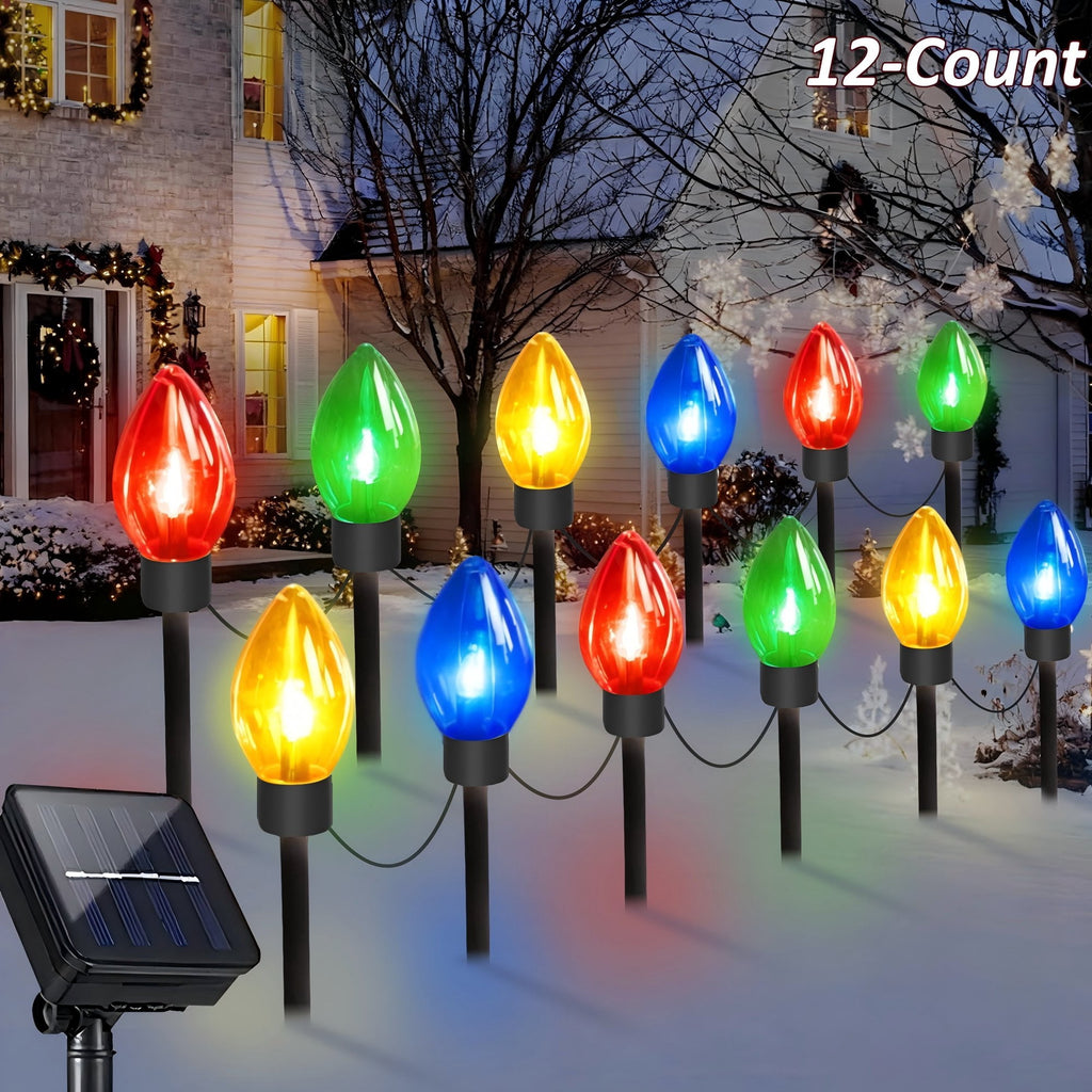 PMMIPNW Upgrade Christmas Pathway C9 String Lights Outdoor, 25 Ft with 12 Large Bulbs Stakes, Waterproof for Xmas Party Holiday Commercial Outdoor Decoration