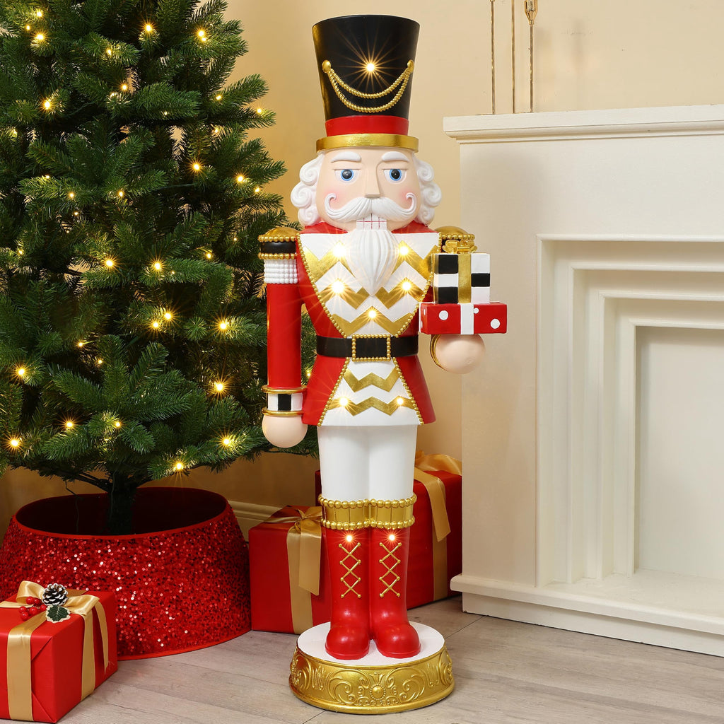 Langford Home 3.7 Ft Battery Operated Prelit Christmas Nutcracker Statue Holiding Presents