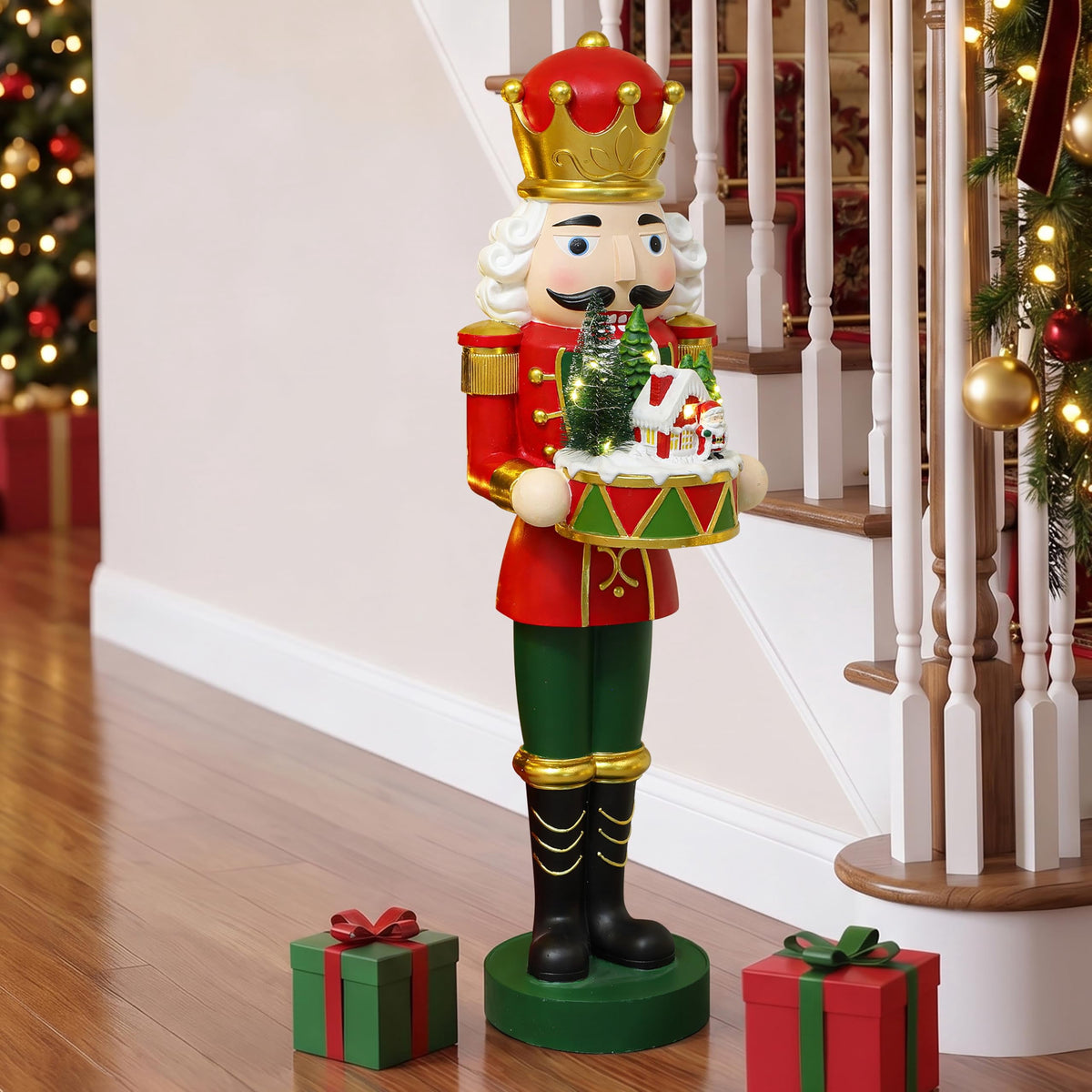 Langford Home Battery-Operated Prelit Nutcracker Soldier Statue Holding Christmas Miniature Landscape
