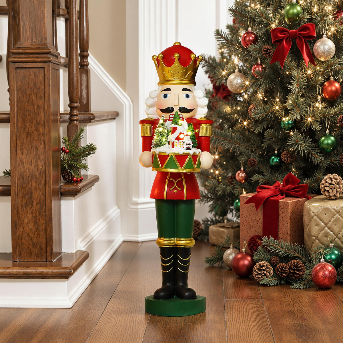 Langford Home Battery-Operated Prelit Nutcracker Soldier Statue Holding Christmas Miniature Landscape