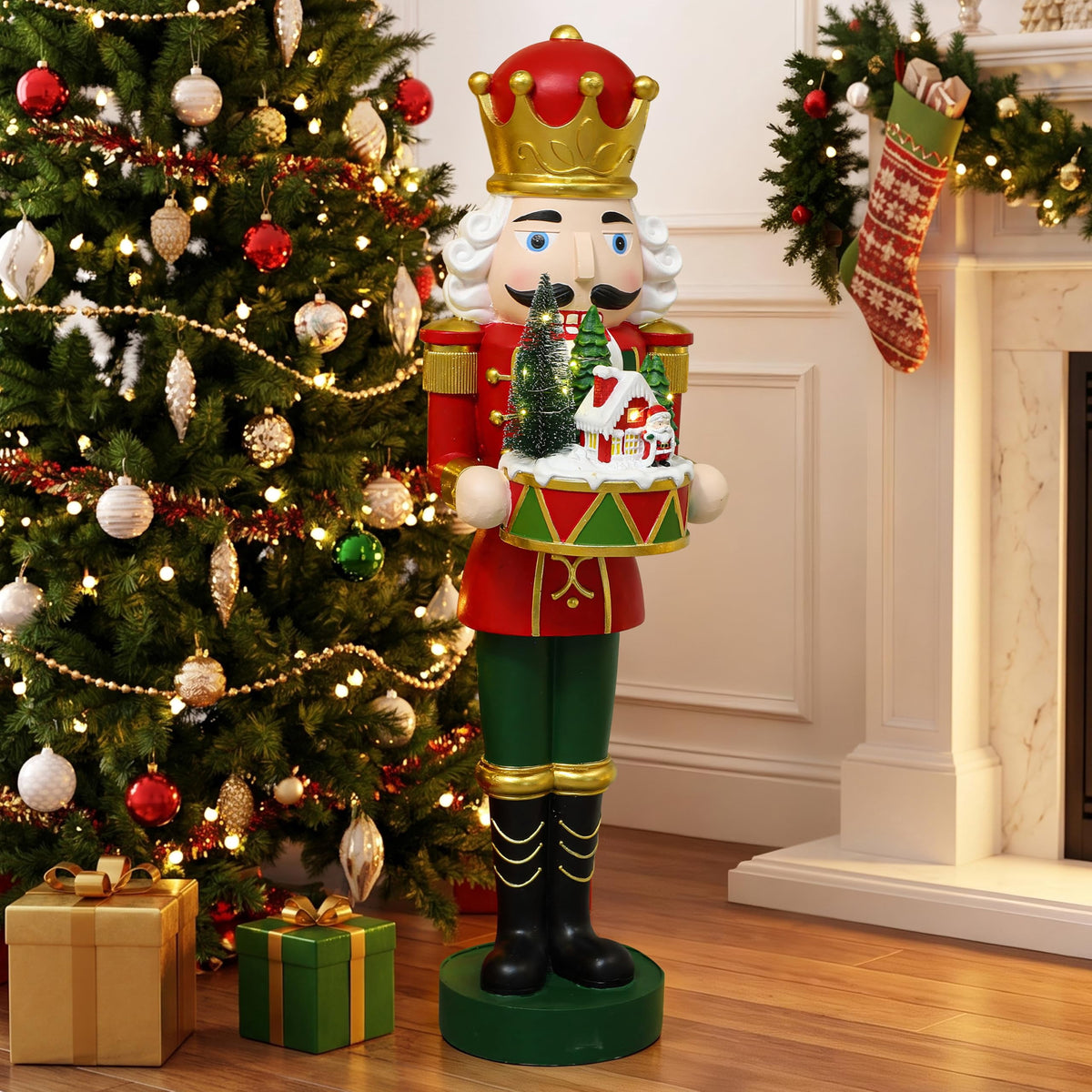 Langford Home Battery-Operated Prelit Nutcracker Soldier Statue Holding Christmas Miniature Landscape