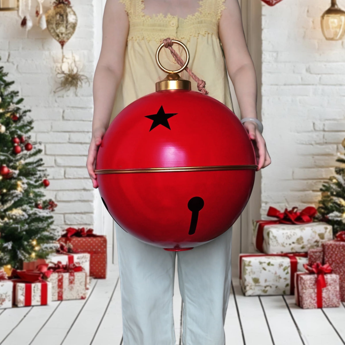 16inch Large Christmas Ball Ornament for Christmas Decoration, Vintage Christmas Bells Decor for Tree, Mantel, Farmhouse Holiday Home & Outdoor Decorations