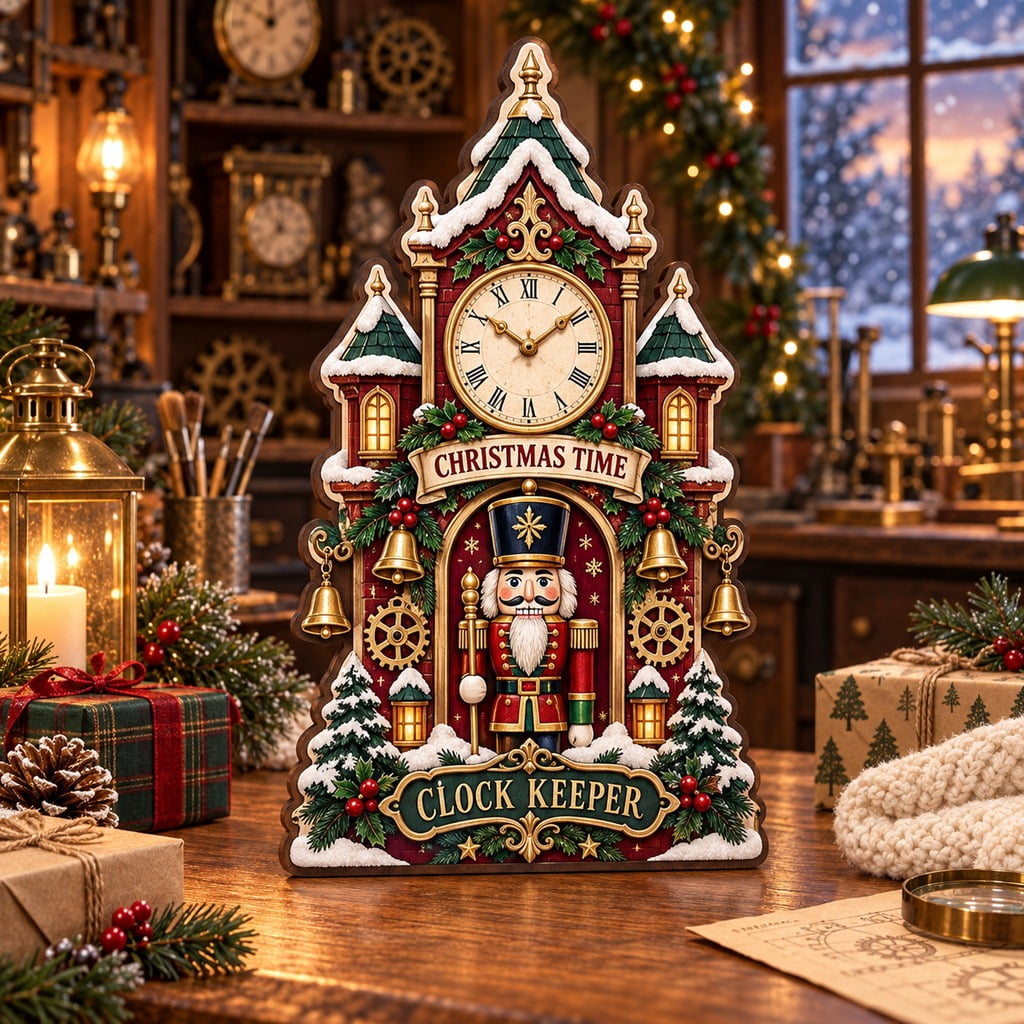 Layered Tabletop Display Christmas Nutcracker Clock Tower