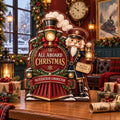 Layered Wooden Tabletop Display Nutcracker Train Conductor Christmas