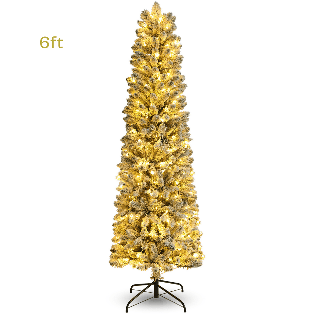 Legooin 6ft Pre-lit Slim Christmas Tree Skinny Hinged Artificial Xmas Tree with 250 Color-Changing Lights+957 Branch Tips