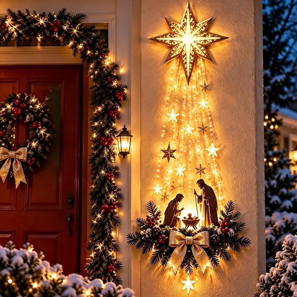 Lighted Nativity Bethlehem Star Wall Decor with Warm LED Lights, Gold, 1 Piece