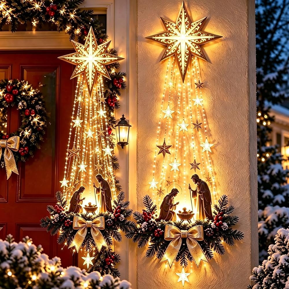 Lighted Nativity Bethlehem Star Wall Decor with Warm LED Lights, Gold, 1 Piece