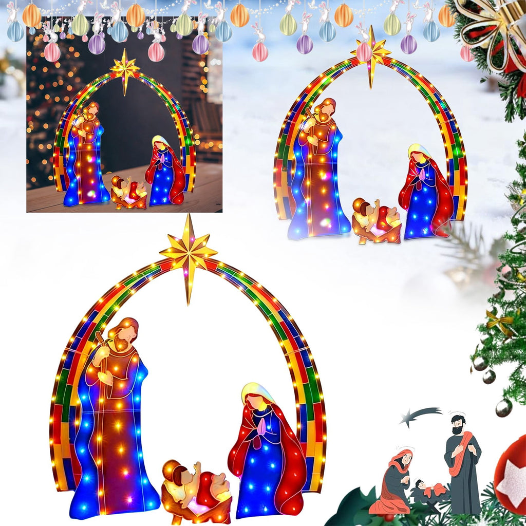 Lighted Nativity Scene, Outdoor Christmas Nativity Table Decor Set, Mini Lighted Christmas Scene Decoration for Holiday Winter Lawn, Garden & Indoor Tabletop