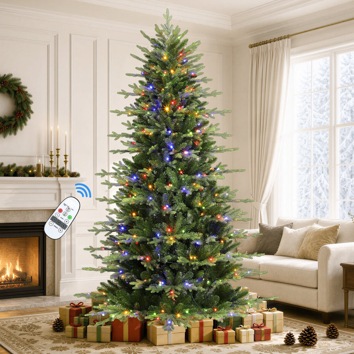 Lolsea 7ft Prelit Aspen Noble Fir Artificial Christmas Tree with Realistic PE Foliage, Warm White & Multi-Color Lights and Remote Control