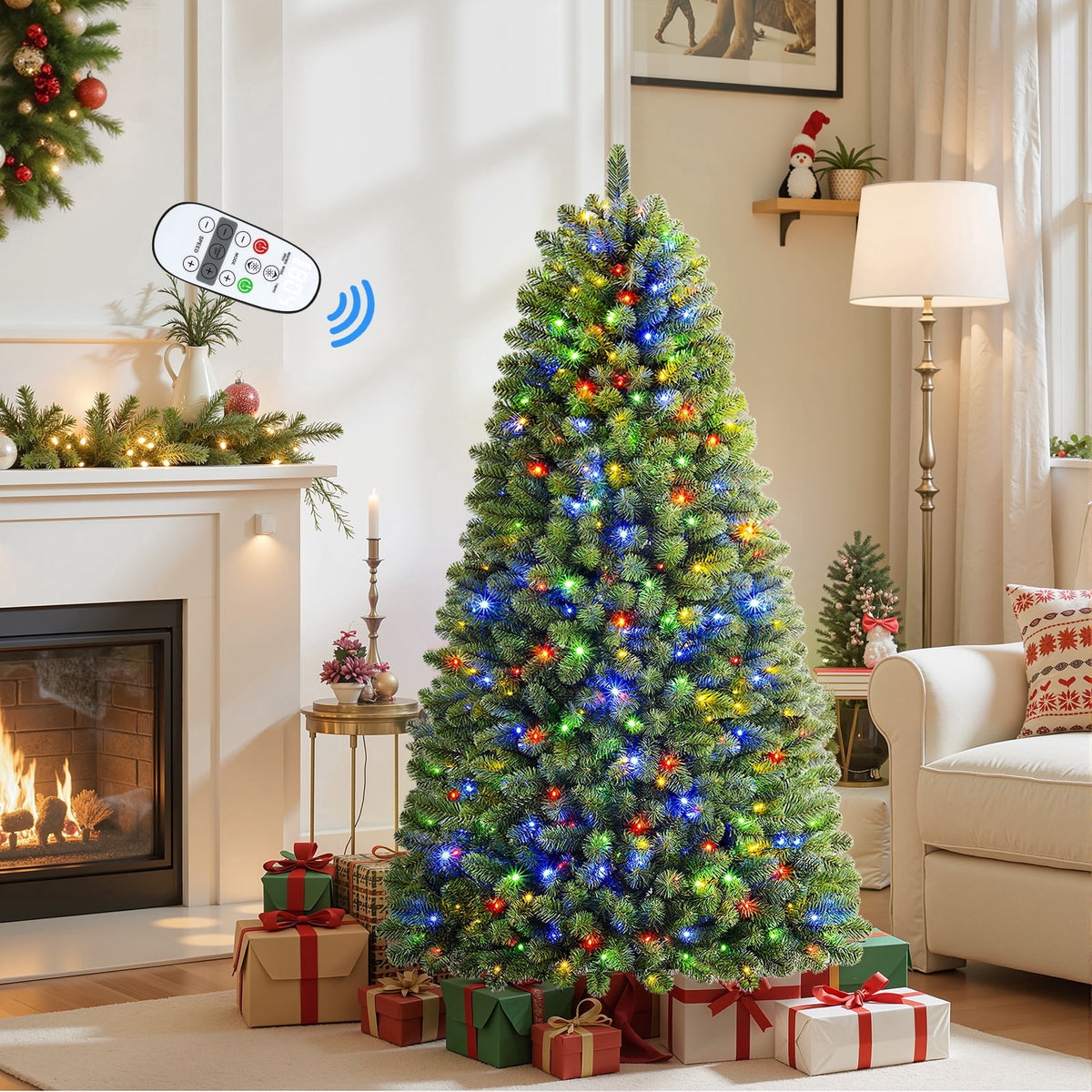 Lolsea 4.5ft Prelit Artificial Christmas Tree w/ Remote Control and Warm White & Color Changing Lights
