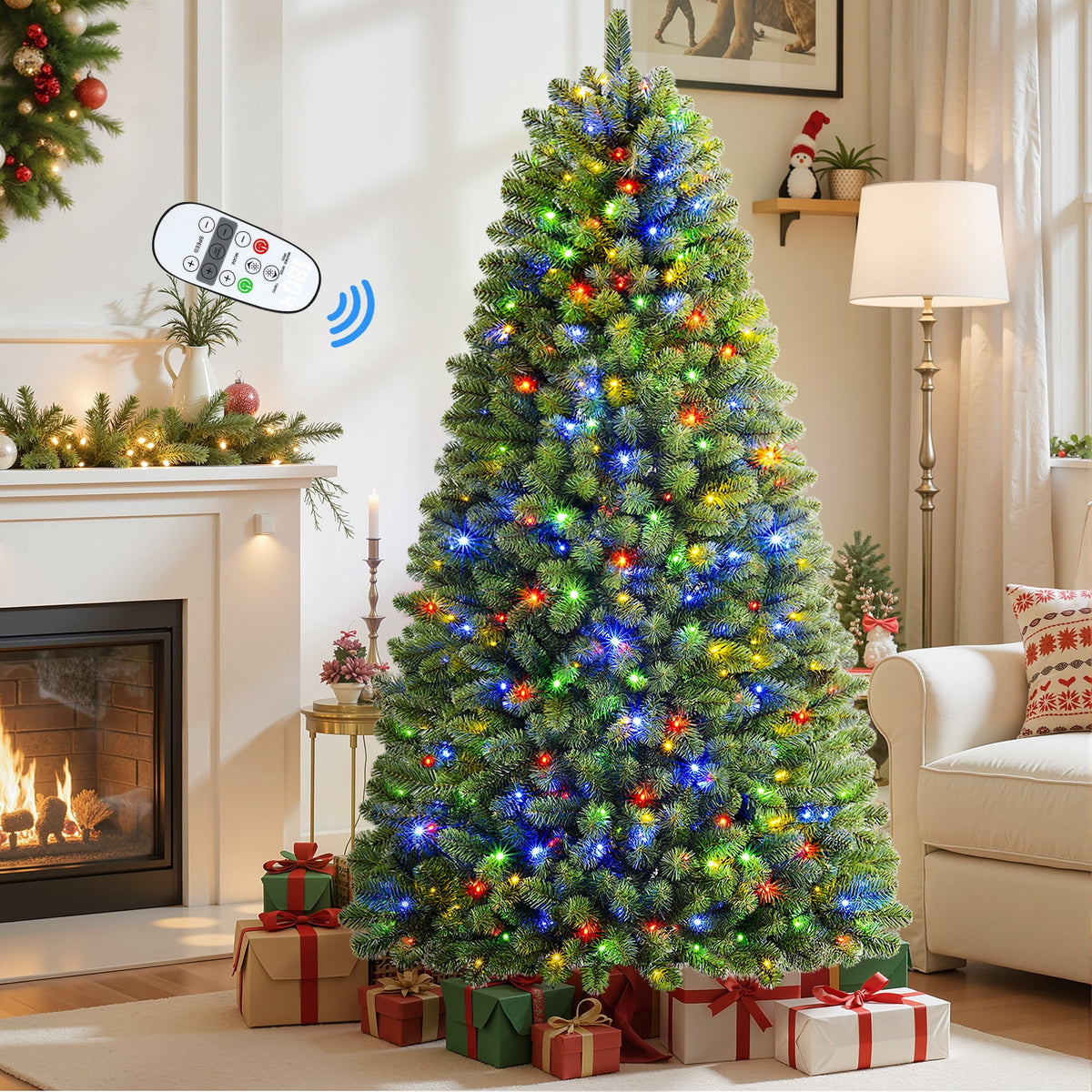 Lolsea 4.5ft Prelit Artificial Christmas Tree w/ Remote Control and Warm White & Color Changing Lights