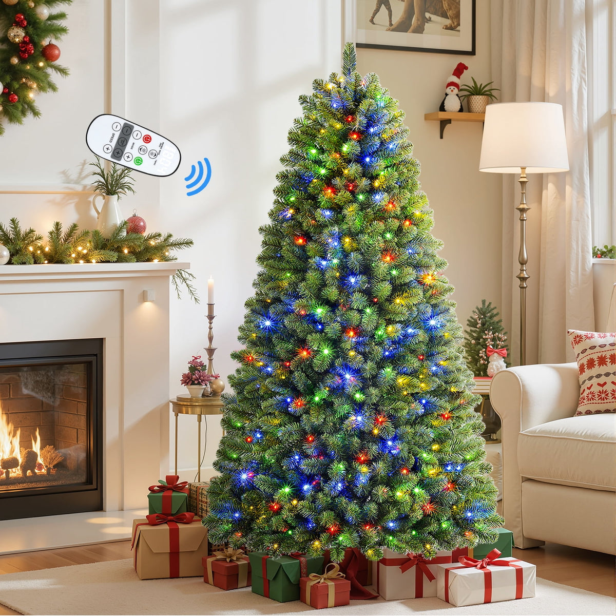 Lolsea 4.5ft Prelit Artificial Christmas Tree w/ Remote Control and Warm White & Color Changing Lights