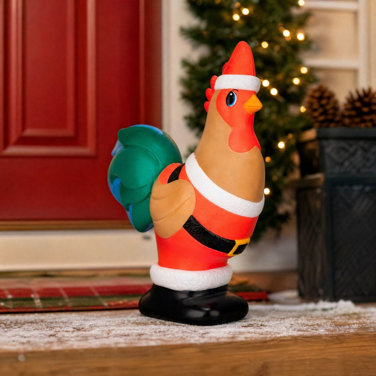 Luckky Lighted Christmas Dog Resin Statue, Santa Hat and Scarf Dog Figurine, 7.87 Inch, Multi-Color LED Lights, Indoor Outdoor Holiday Decor