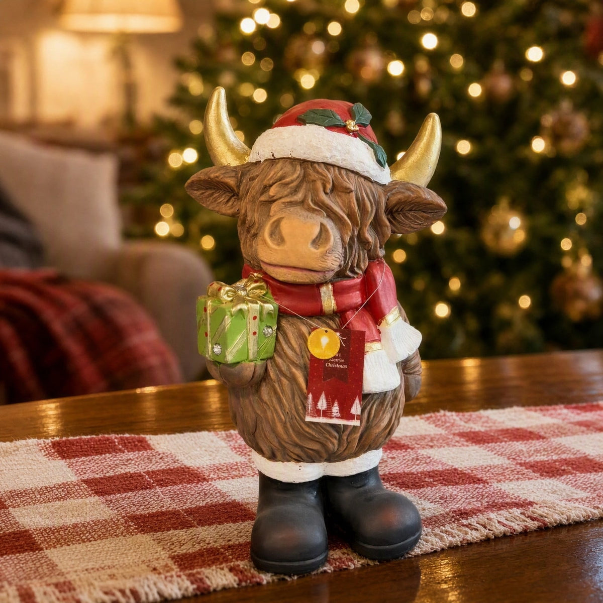 Luckky Lighted Christmas Dog Resin Statue, Santa Hat and Scarf Dog Figurine, 7.87 Inch, Multi-Color LED Lights, Indoor Outdoor Holiday Decor