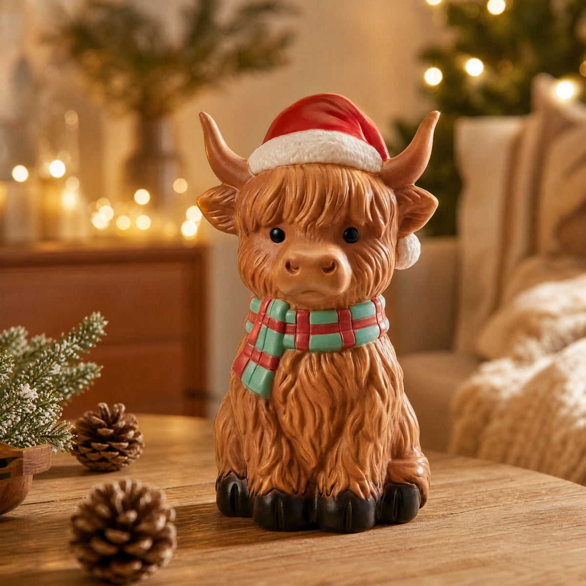 Luckky Lighted Christmas Dog Resin Statue, Santa Hat and Scarf Dog Figurine, 7.87 Inch, Multi-Color LED Lights, Indoor Outdoor Holiday Decor