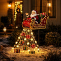 Luckky Santa’s Flying Sleigh Gift Cascade Solar Christmas Garden Light,Warm Golden Cascading LED Lights with Falling Gifts & Star,Solar Powered Outdoor Holiday Decor for Lawn,Pathway & Yard