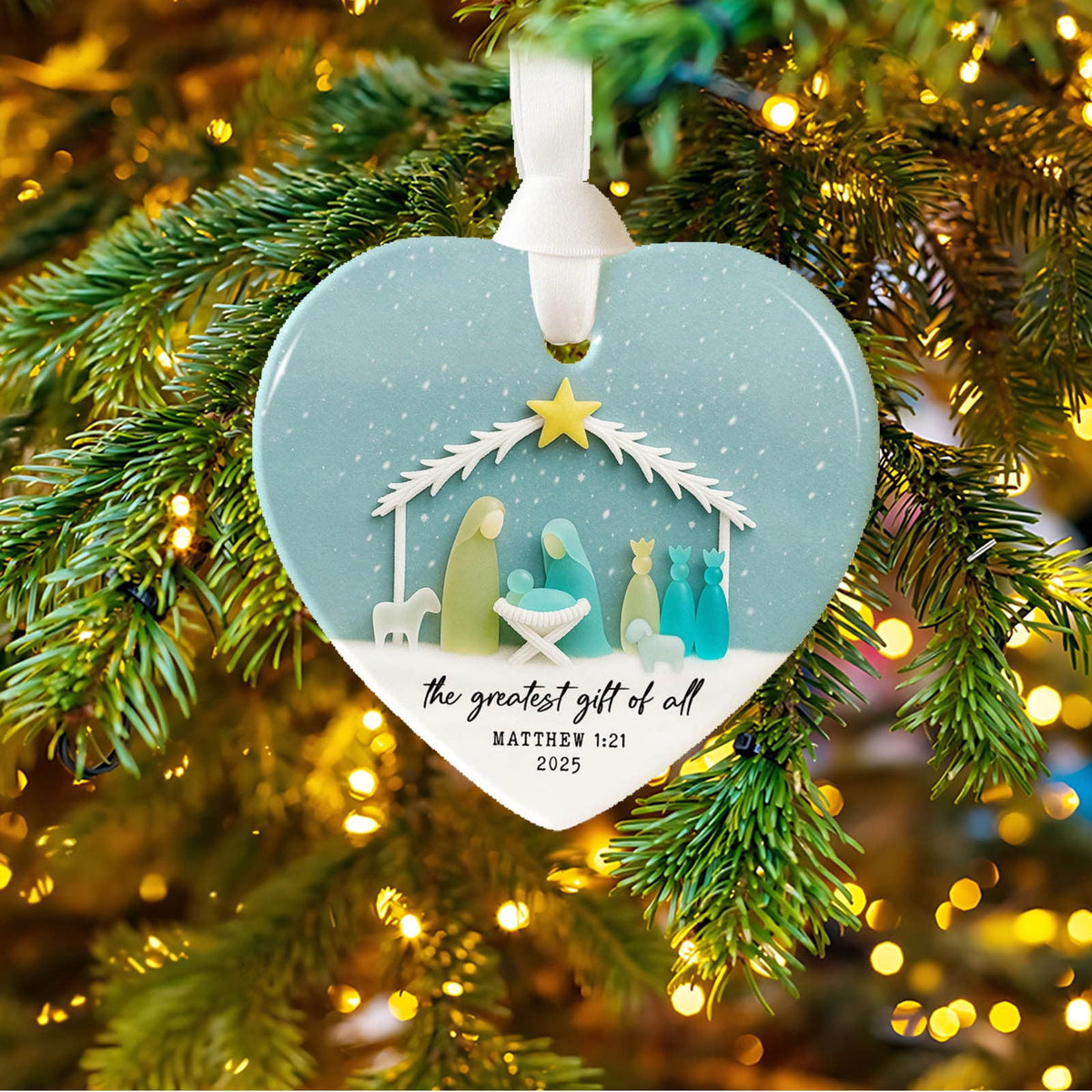 Lunxisen 1 Pcs Sea Glass Nativity: Jesus’ Birth Christmas Ornament,Coastal Inspired Sea Glass Nativity Ornament,Handmade Nativity Scene, with Shells and Starfish
