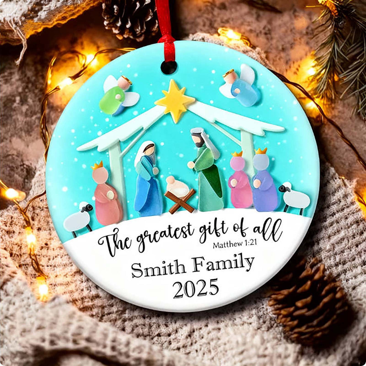 Lunxisen 1 Pcs Sea Glass Nativity: Jesus’ Birth Christmas Ornament,Coastal Inspired Sea Glass Nativity Ornament,Handmade Nativity Scene, with Shells and Starfish