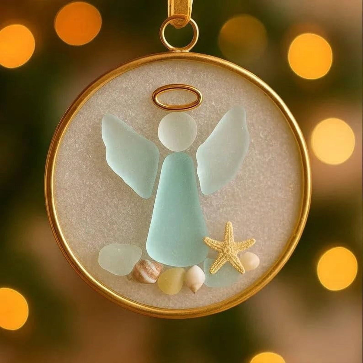 Lunxisen 1 Pcs Sea Glass Nativity: Jesus’ Birth Christmas Ornament,Coastal Inspired Sea Glass Nativity Ornament,Handmade Nativity Scene, with Shells and Starfish