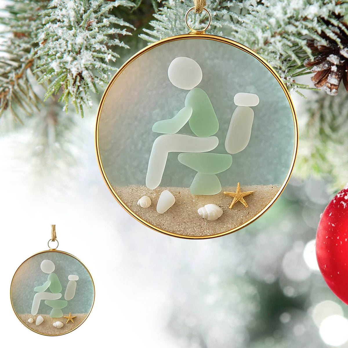 Lunxisen 1 Pcs Sea Glass Nativity: Jesus’ Birth Christmas Ornament,Coastal Inspired Sea Glass Nativity Ornament,Handmade Nativity Scene, with Shells and Starfish