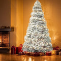 JIOABL 7.5ft Flocked Pre-lit Artificial Christmas Tree with Warm White Incandescent Lights, Home, Office, and Party Decor