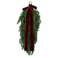 My Texas House Natural Feel Cedar Artificial Christmas Swag with Velvet Bow, Green and Red, 28"