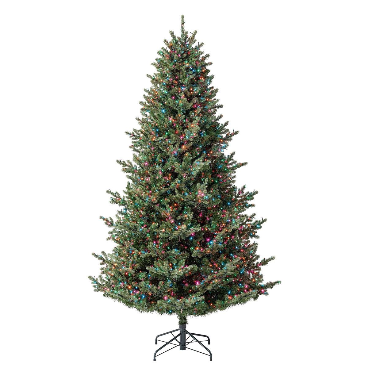 My Texas House 7.5' Pre-Lit Grand Spruce Green Artificial Christmas Tree with LumaDazzle Color-Changing Twinkle LED Lights, Quick Set, and Stand