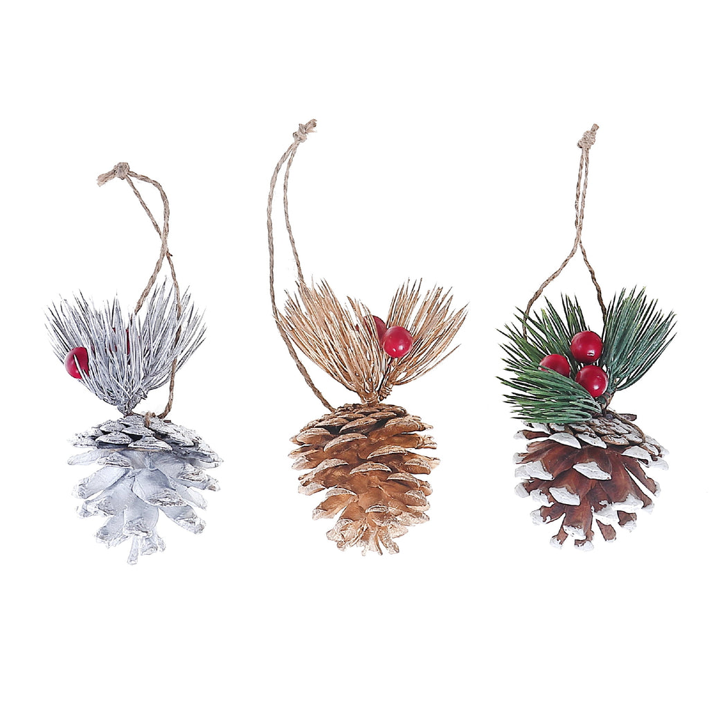 Maison Concepts Christmas Pinecone With Berries Ornament - Set of 6 (1L X 1W X 4.7H)