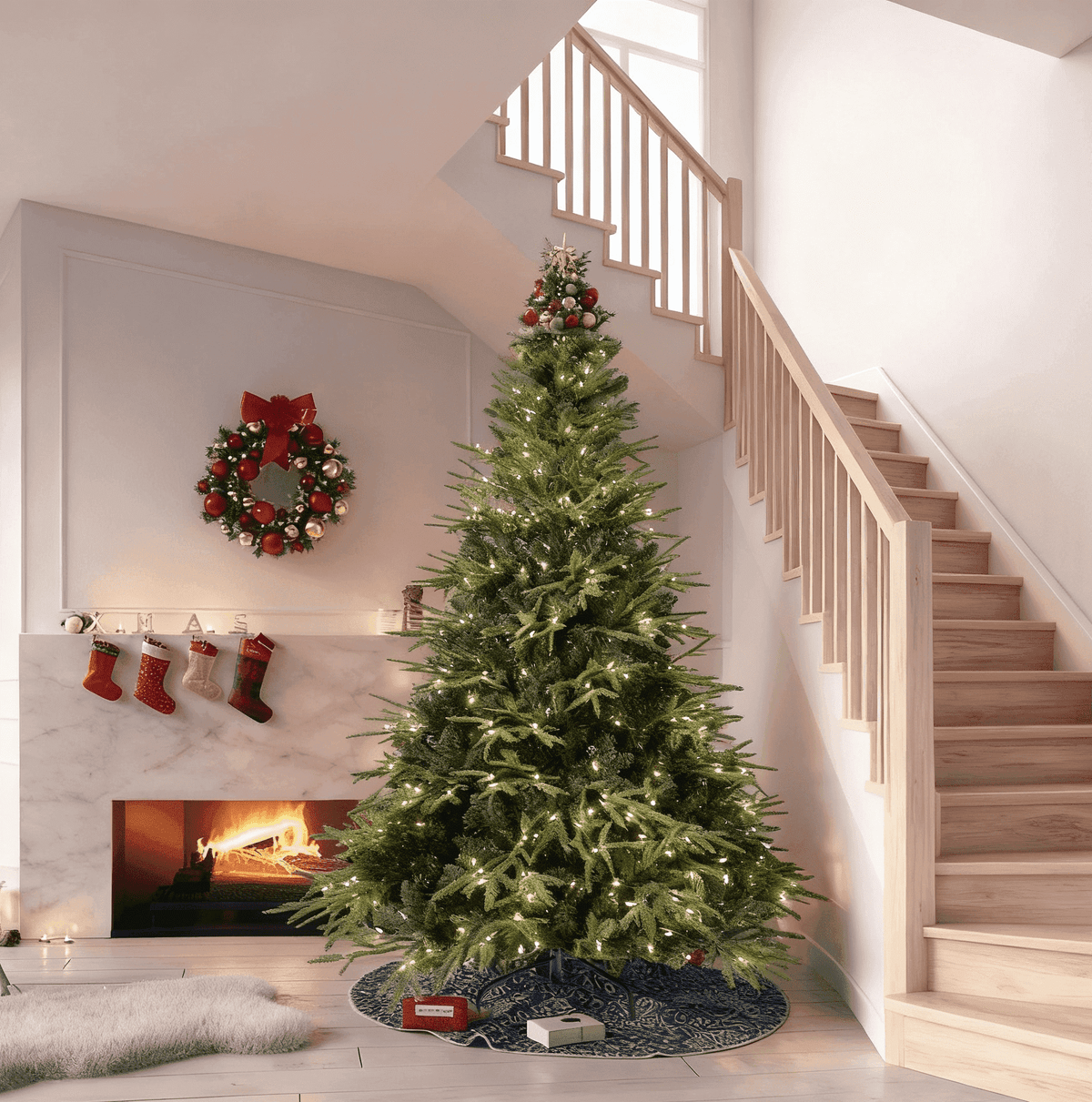 Makeatree 4ft Prelit Artificial Christmas Tree Realistic Fir Xmas Tree with 907 PE PVC Tips & 150 Lights Green & Foldable Base