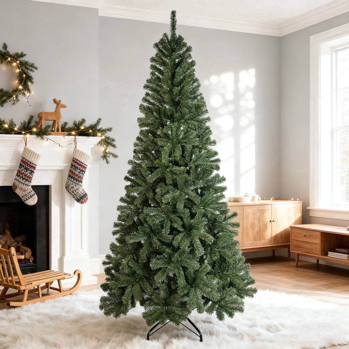 Makeatree 5ft Pre-lit Christmas Tree with 250 LED Lights, Aspen Fir, Layered & Sparse Design, Hinged Artificial Green Christmas Tree with PE&PVC Branch Tips, Fake Xmas Tree Indoor