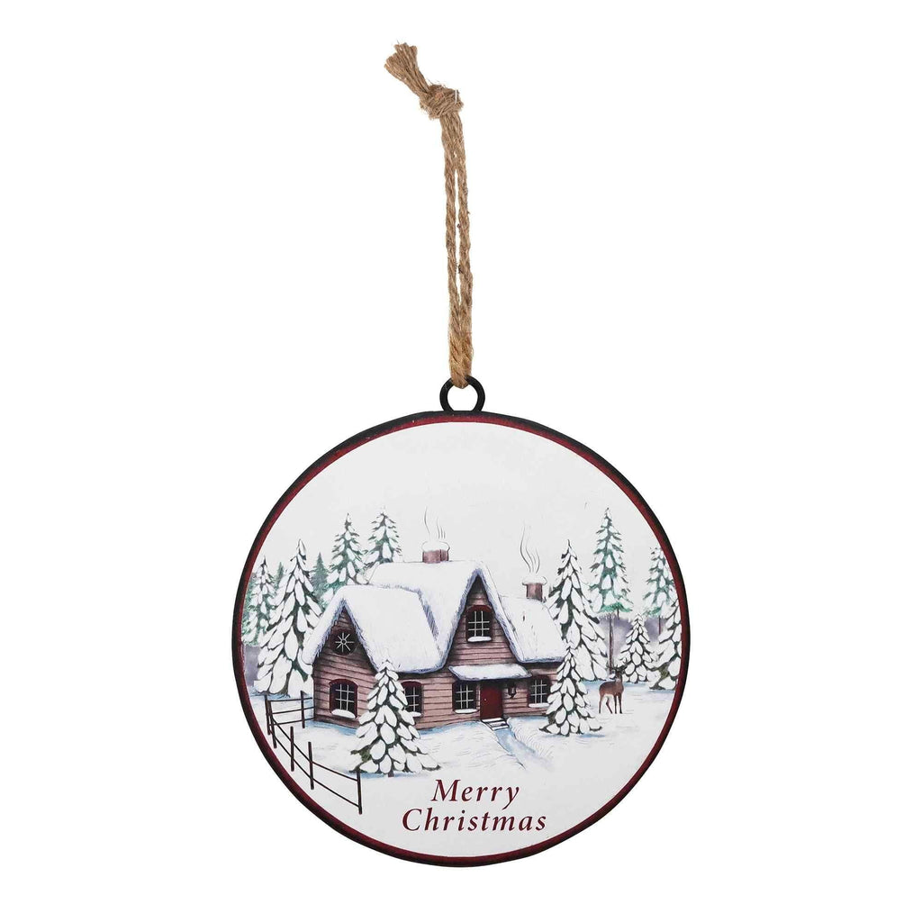 Melrose 86098 Winter Scene Disc Ornament, 6-inch Diameter, Iron