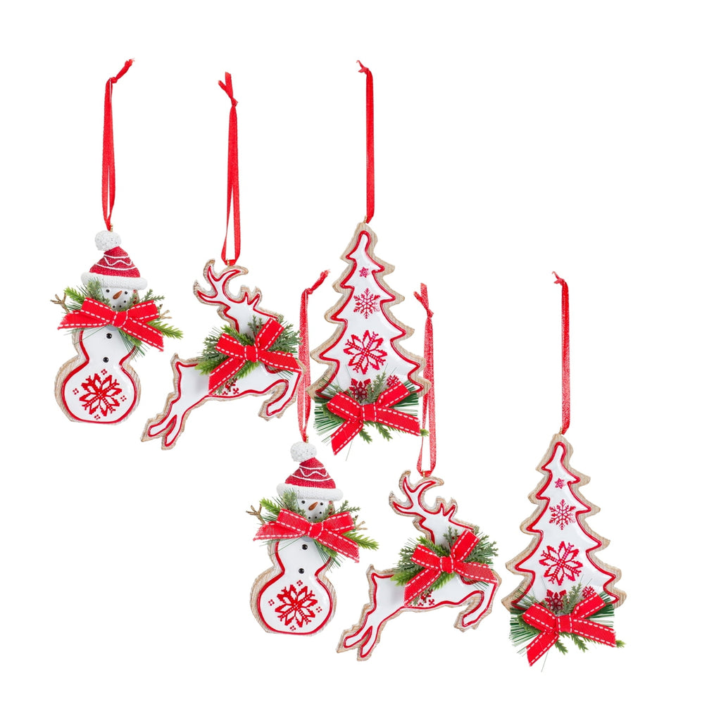 Melrose International Snowman/Tree/Deer Ornament (Set of 6) 4.25"H, 4.25"H 5.25"H Resin