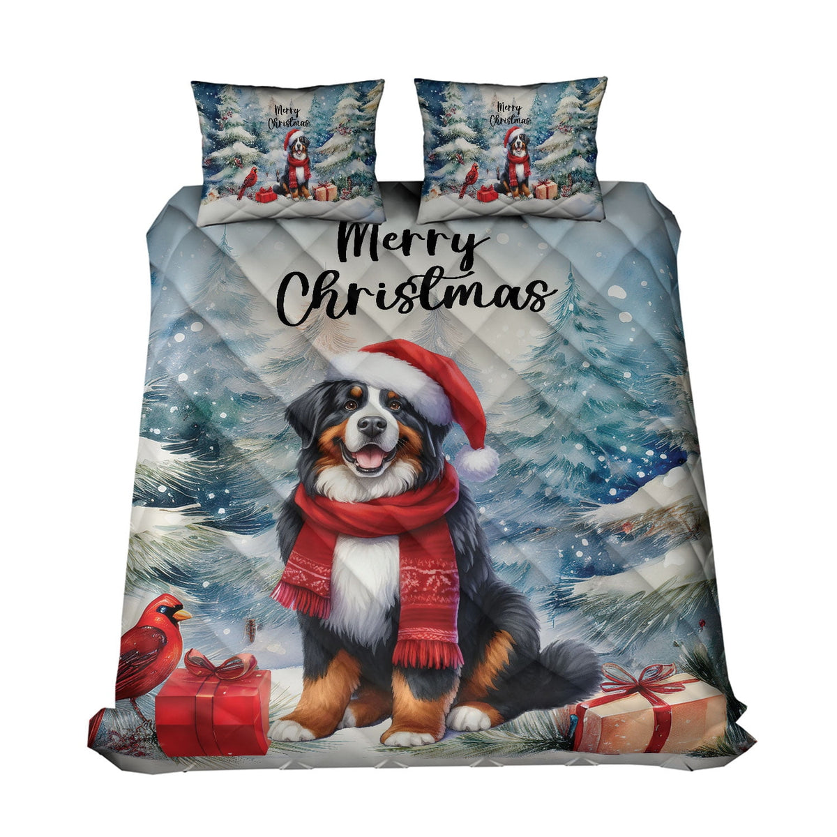 Merry Christmas French Bulldog Enjoys Woofmas Winter Xmas Holiday Quilt Bedding Set Dog Lover Gifts 1 Blanket Bed Cover 2 Pillowcases - 02022