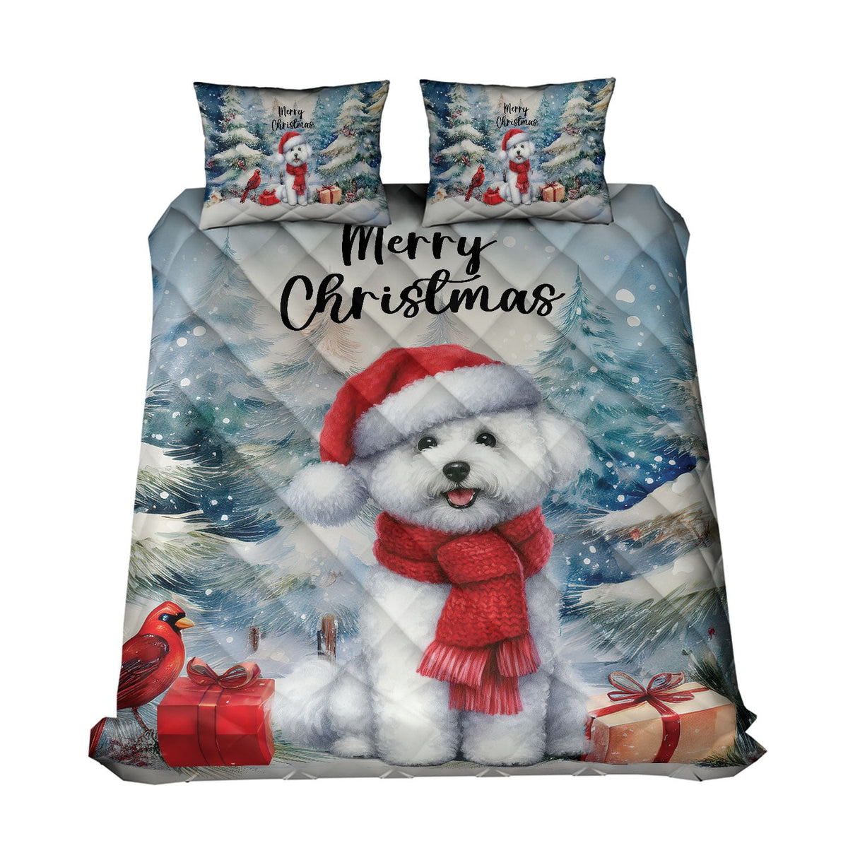 Merry Christmas French Bulldog Enjoys Woofmas Winter Xmas Holiday Quilt Bedding Set Dog Lover Gifts 1 Blanket Bed Cover 2 Pillowcases - 02022