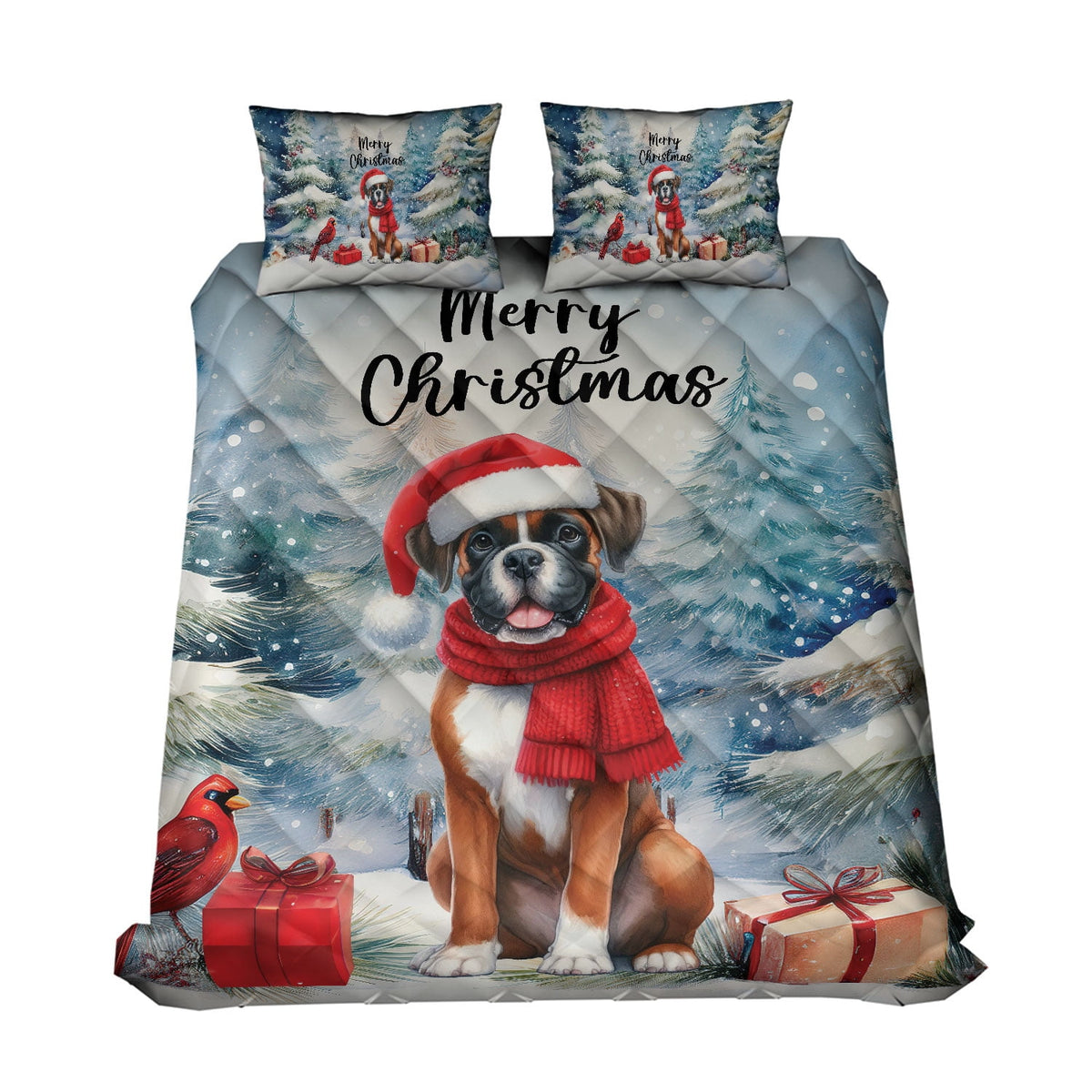 Merry Christmas French Bulldog Enjoys Woofmas Winter Xmas Holiday Quilt Bedding Set Dog Lover Gifts 1 Blanket Bed Cover 2 Pillowcases - 02022