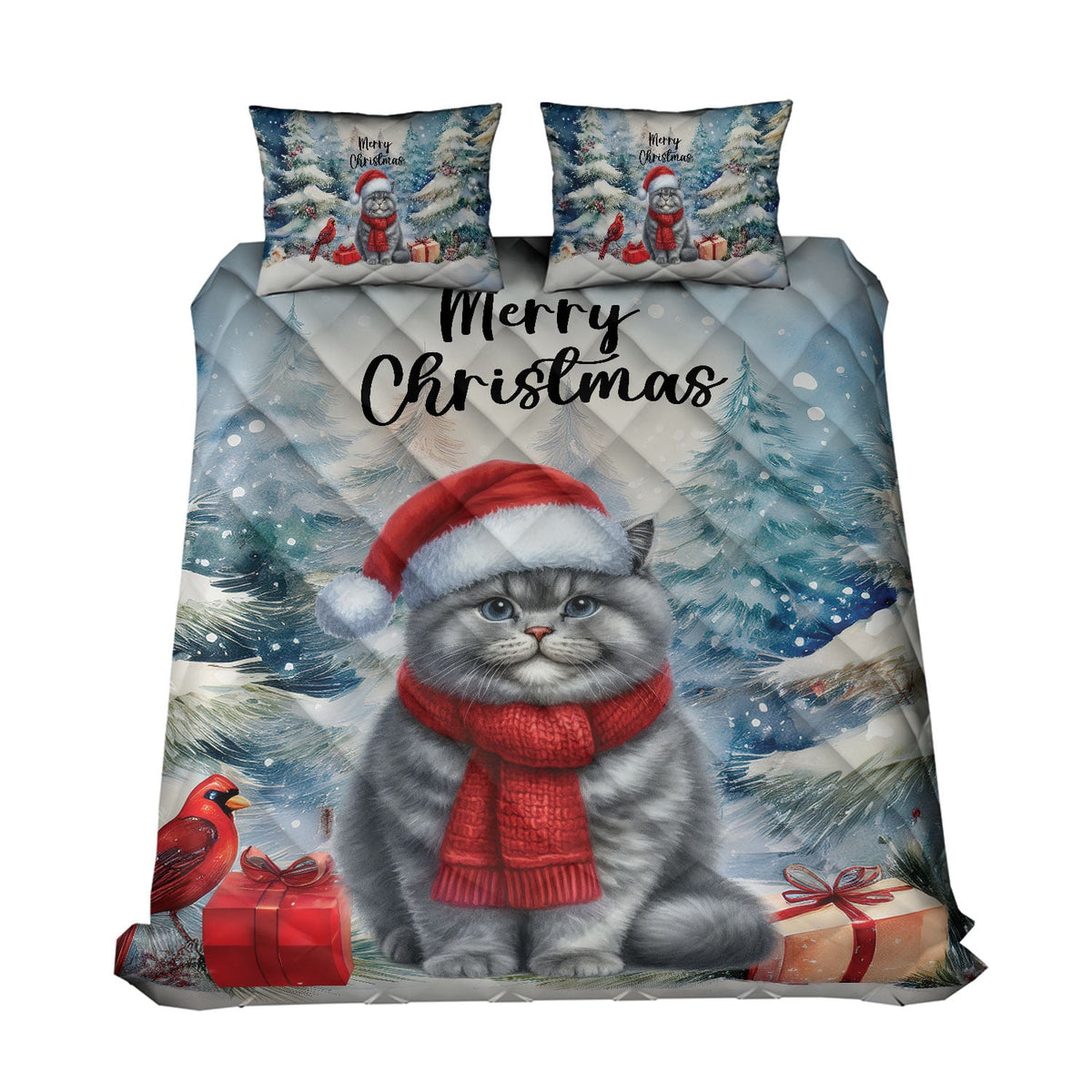 Merry Christmas Sphynx Enjoys Catmas Winter Xmas Holiday Quilt Bedding Set Cat Lover Kitten Owner Gifts Idea 1 Blanket Bed Cover 2 Pillowcases - 02022