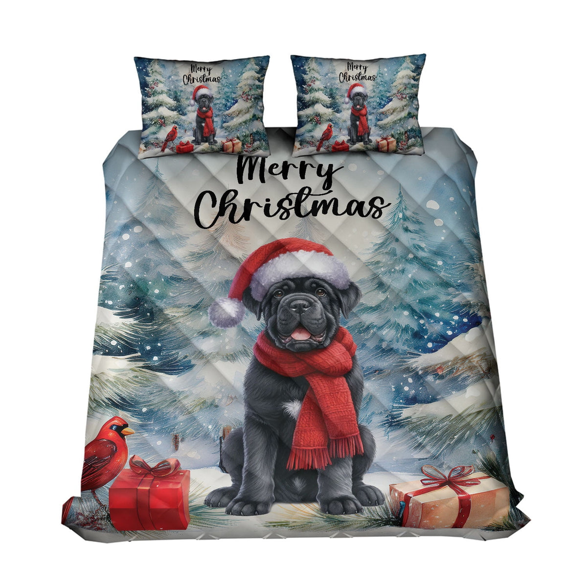 Merry Christmas French Bulldog Enjoys Woofmas Winter Xmas Holiday Quilt Bedding Set Dog Lover Gifts 1 Blanket Bed Cover 2 Pillowcases - 02022