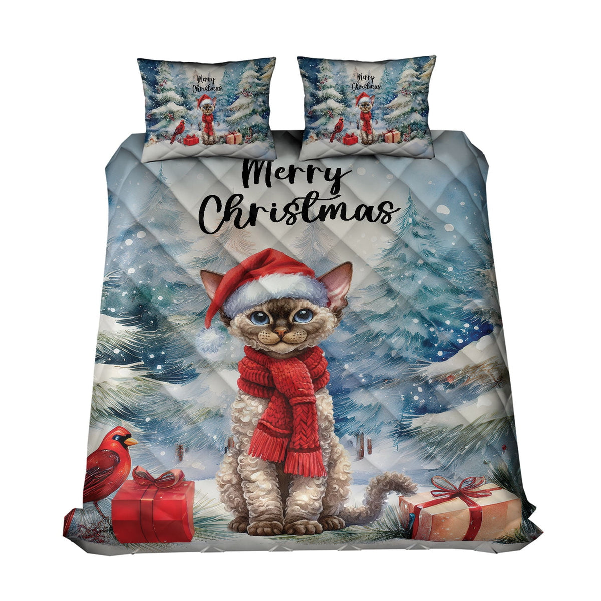 Merry Christmas Sphynx Enjoys Catmas Winter Xmas Holiday Quilt Bedding Set Cat Lover Kitten Owner Gifts Idea 1 Blanket Bed Cover 2 Pillowcases - 02022
