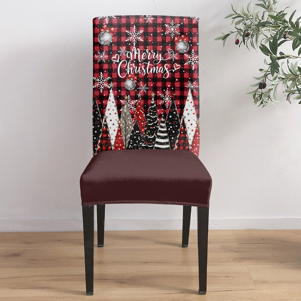 Merry Christmas Dining Chair Covers Set of 8, Winter Farmhouse Pine Tree Snowflake Red Plaid Chair Covers for Dining Room Removable Seat Protectors Slipcovers for Home Party Wedding Banquet