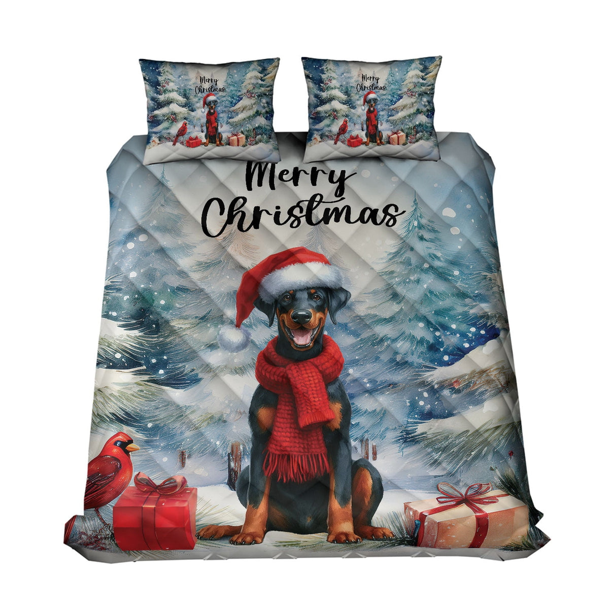 Merry Christmas French Bulldog Enjoys Woofmas Winter Xmas Holiday Quilt Bedding Set Dog Lover Gifts 1 Blanket Bed Cover 2 Pillowcases - 02022