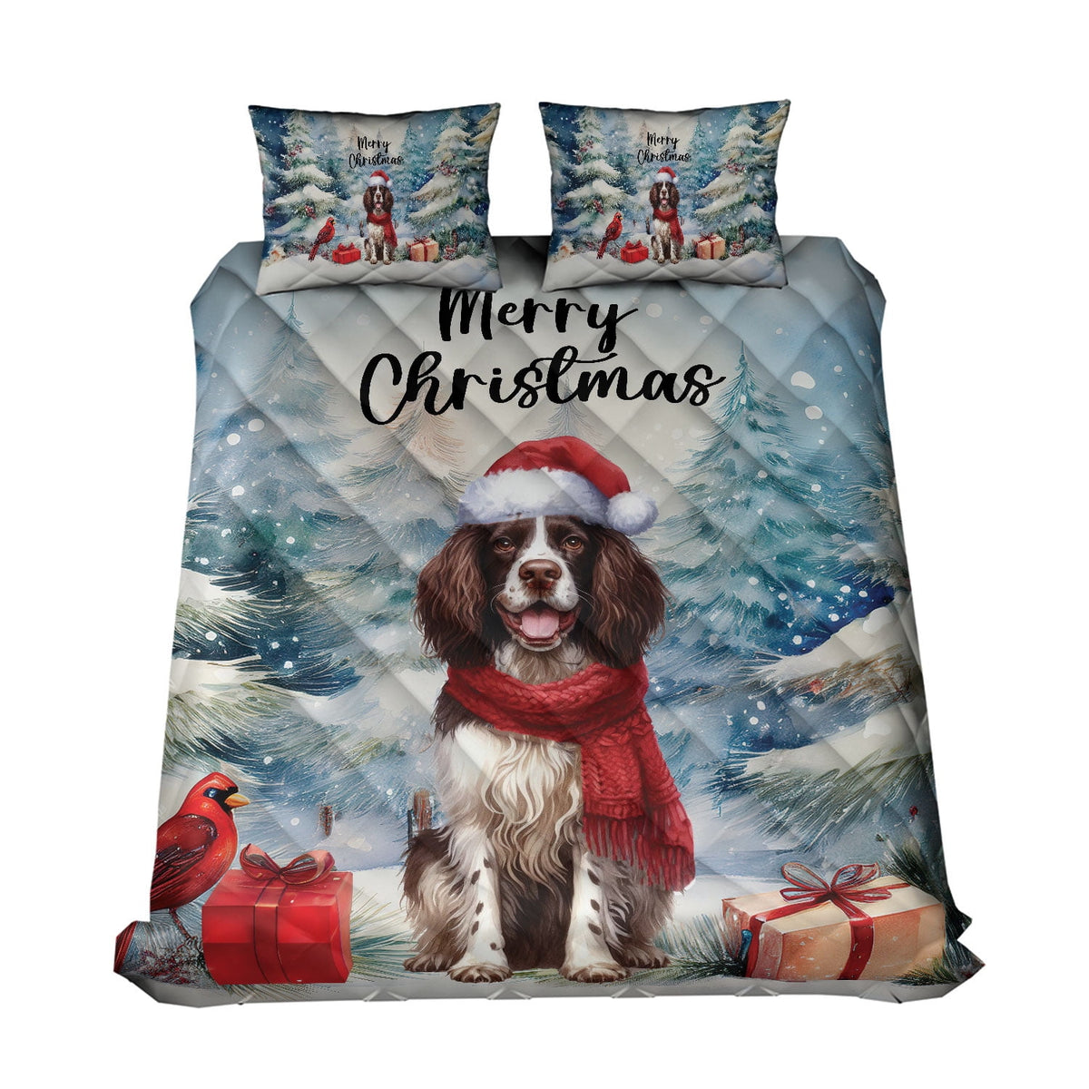 Merry Christmas French Bulldog Enjoys Woofmas Winter Xmas Holiday Quilt Bedding Set Dog Lover Gifts 1 Blanket Bed Cover 2 Pillowcases - 02022